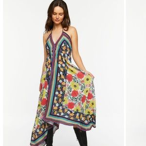 Forever 21 Reworked Floral Striped Halter Midi Dress